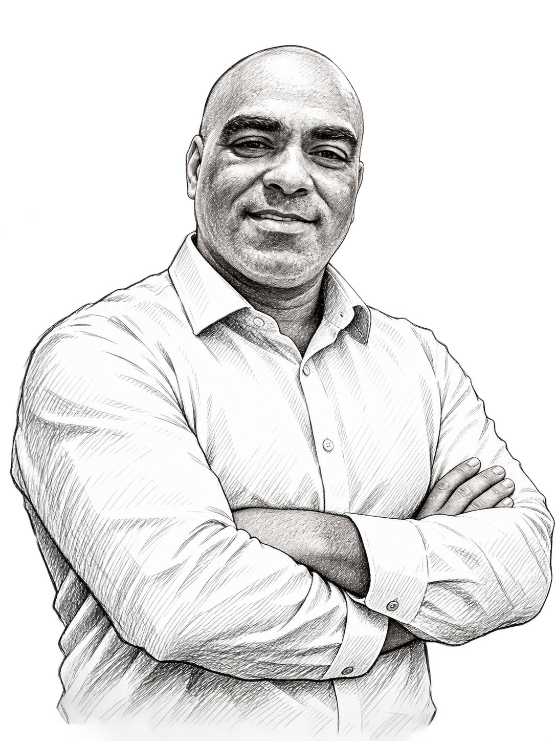 Hand-drawn black and white portrait of Moises